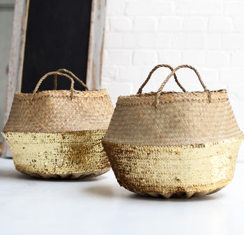 Gold Sequin Dipped Seagrass Basket, 4 of 6