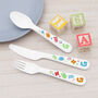 Personalised Colourful Shapes Baby Cutlery Set, thumbnail 1 of 10