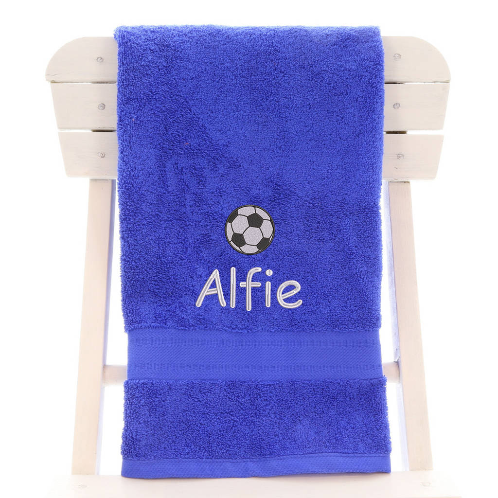 kids personalised football bath towel by duncan stewart
