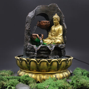 Golden Meditating Buddha Tabletop Water Feature 30cm, 4 of 8