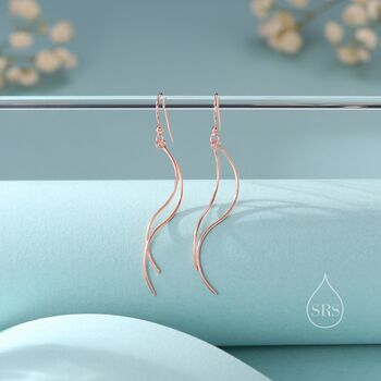 Sterling Silver Minimalist Wave Ear Wire Drop Earrings, 3 of 11