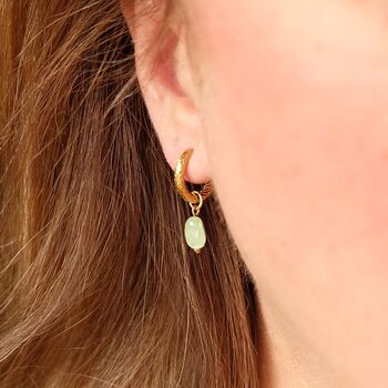 Gemstone Prehnite Gold Plated Hoop Earrings, 3 of 5