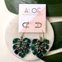 24k Gold Plated Large Bottle Green Monstera Hoops, thumbnail 3 of 3