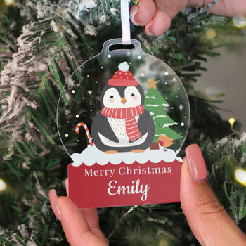 Personalised Penguin Acrylic Snowglobe Hanging Decoration Gift Boxed, 3 of 6