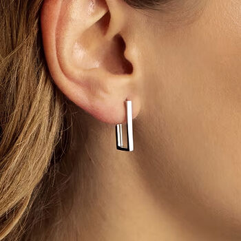 Sterling Silver Rectangle Huggie Hoop Earrings, 2 of 5