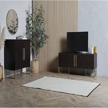 Dark Wood Sideboard Storage Cabinet With Parquet Design, 3 of 7