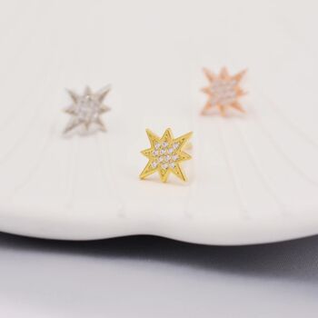Starburst Cz Crystals Stud Earrings In Sterling Silver, 7 of 11