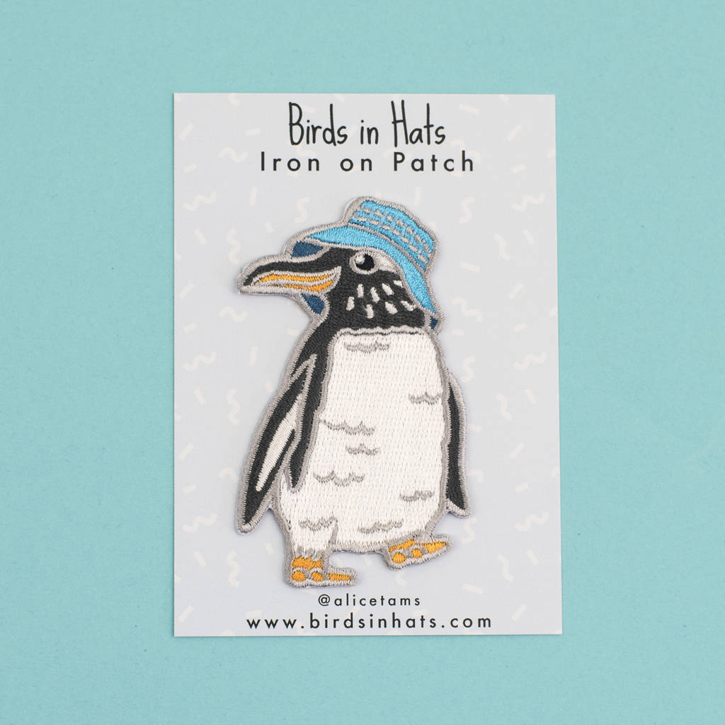 Penguin In A Bucket Hat Iron On Embroidered Patch By Birds in Hats