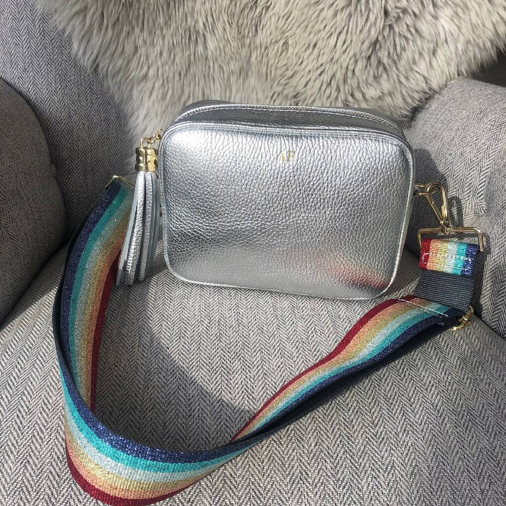 Silver Sophia Bag With Rainbow Strap By Mila & Eve