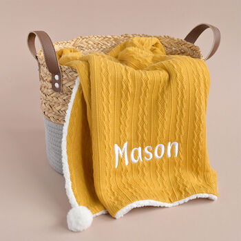 Personalised Knitted Mustard Baby Blanket, 10 of 10