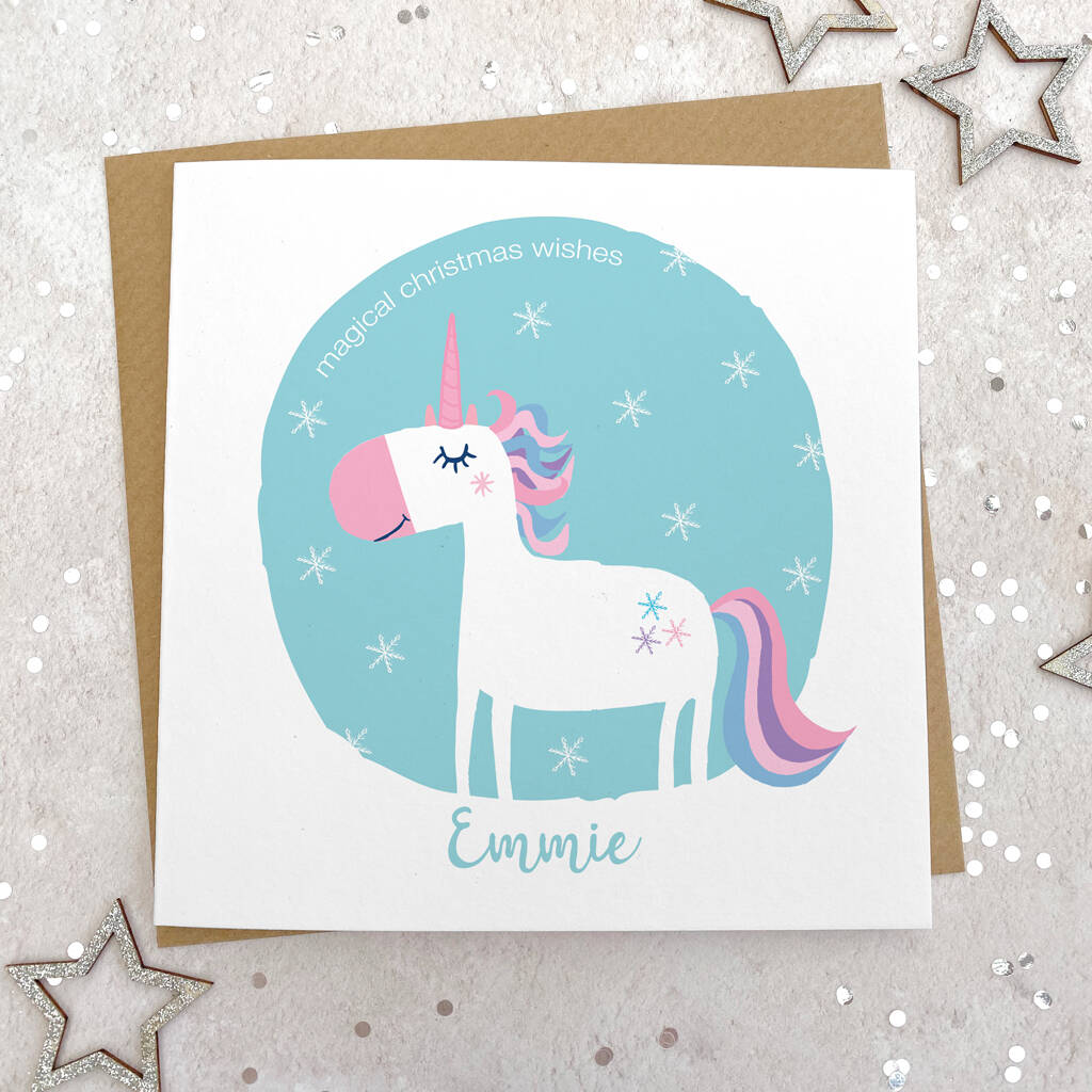 Personalised Sparkly Unicorn Christmas Card, 1 of 2