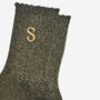 Women's Glitter Socks Black Gold Initial 'S', thumbnail 3 of 5