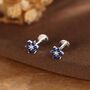 Tiny Sapphire Blue Cz Flower Internally Threaded Flat Back Earrings In Sterling Silver, thumbnail 1 of 10