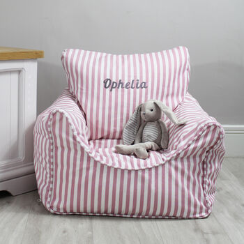 Personalised Childs Pink Stripe Bean Bag Chair, 3 of 3