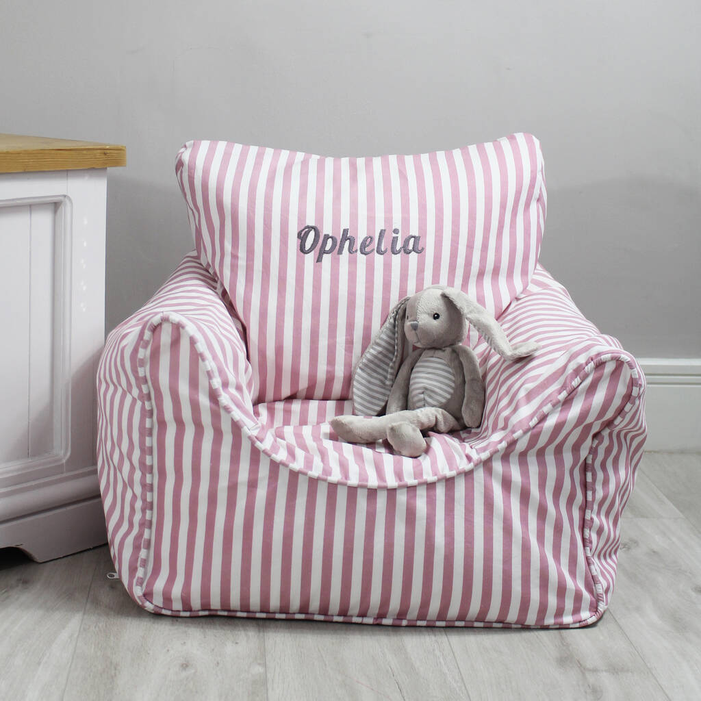 Personalised Childs Pink Stripe Bean Bag Chair By Lime