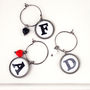 Two Monochrome Initial Wine Glass Charms, thumbnail 3 of 5