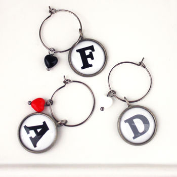 Two Monochrome Initial Wine Glass Charms, 3 of 5