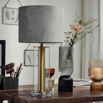 Riva Ribbed Amber Glass Hurricane Vase, 3 of 8