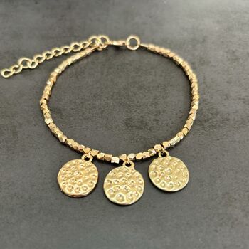 Gold Plated Hammered Disc Bead Bracelet, 3 of 3