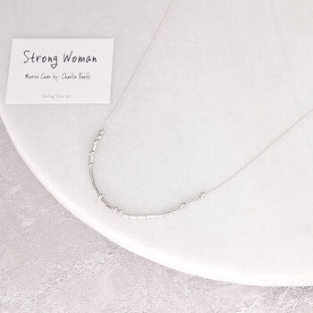 Sterling Silver 'Strong Woman' Morse Code Necklace, 7 of 9