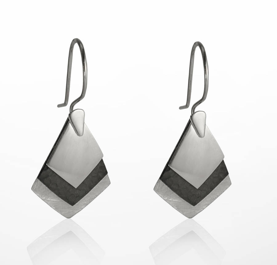 Geometric Silver Three Textured Triangle Earrings By The London Geometric Silver Three Textured Triangle Earrings