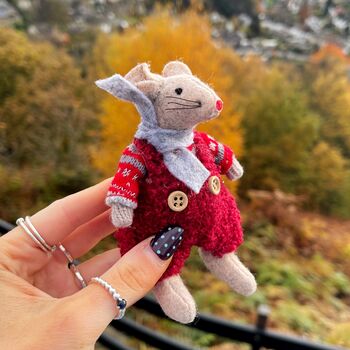 Felt Mouse With Grey Scarf, 3 of 5