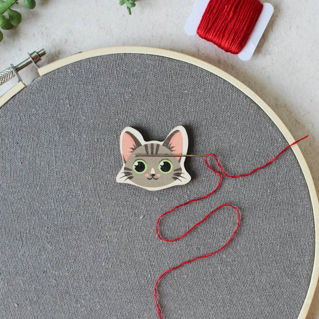 Cat Face Wooden Needle Minder, 1 of 7