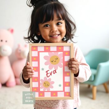 Personalised Daisy Pink And Pastel Red Wall Print, 2 of 4