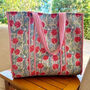 Quilted Cotton Pink Floral Print Beach Tote Bag, thumbnail 3 of 6