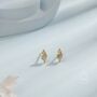 Sterling Silver Tiny Cz Crystal With Dot Trio Internally Threaded Flat Back Earrings, thumbnail 2 of 10