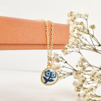 Blue And White Floral Small Handmade Clay Necklace, 4 of 9