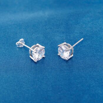 Silver Single Cz Stone Stud Earrings, 925 Sterling Silver, 2 of 8