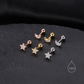 Mismatched Moon And Star Cz Barbell Earrings, 3 of 11