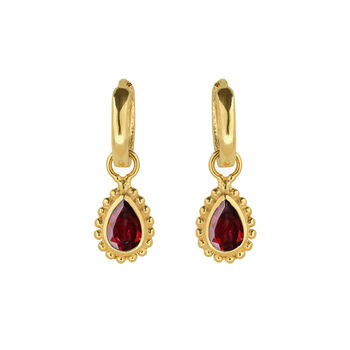January Birthstone Garnet Gold Plated Huggie Hoop Earrings, 2 of 11
