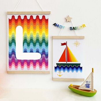 Personalised Rainbow Waves Initial Children's Print, 2 of 4
