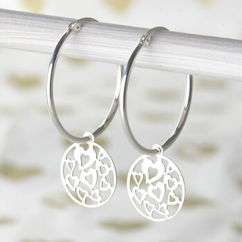 Sterling Silver Hoop Earrings With Detachable Hearts And Flowers Charm Pendant, 2 of 9