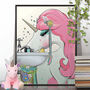 Unicorn Drinking From Sink Bathroom Poster, thumbnail 1 of 7