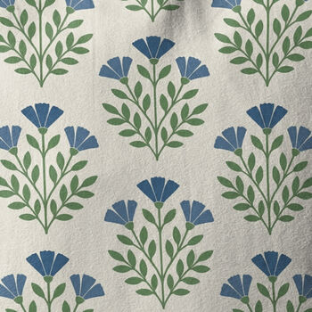 Blue Floral Block Print Chenille Cushion Cover, 2 of 12