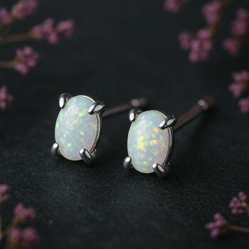 Sterling Silver White Opal Claw Stud Earrings, 4 of 6