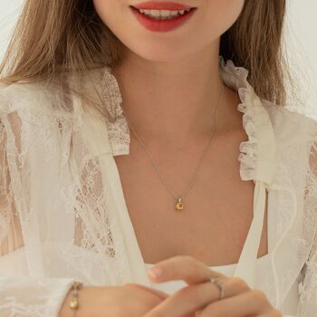 Citrine Solitaire Pendant Necklace In Sterling Silver And Gold, 10 of 11
