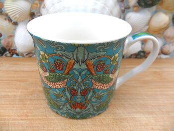 Set Of Six Palace Mugs In William Morris Teal Strawberry Thief Design, 7 of 12