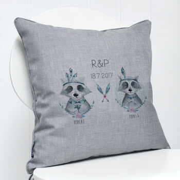 Personalised Raccoon Wedding Boho Cushion, 3 of 4