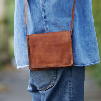 Small Leather Messenger Bag With Personalisation, 2 of 4