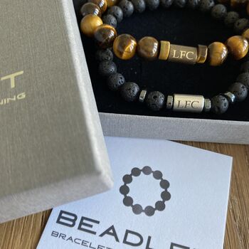 Men's Liverpool Fc Fan Tiger's Eye And Lava Rock Beaded Bracelet Duo, 3 of 5