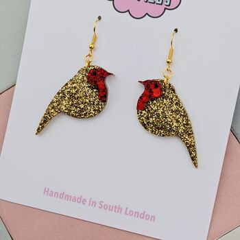 Christmas Robin Glitter Resin Earrings, 3 of 4