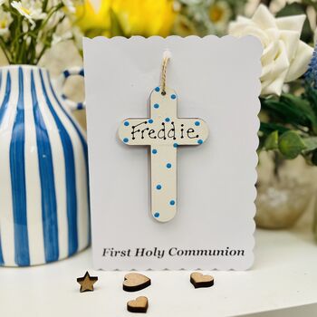Personalised First Communion Card Cross Wooden Keepsake, 2 of 9