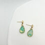 Aqua Blue Dainty Teardrop Stud Gold Earrings, thumbnail 5 of 10