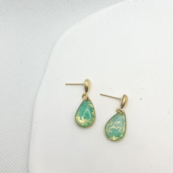 Aqua Blue Dainty Teardrop Stud Gold Earrings, 5 of 10