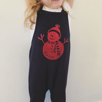 Personalised Snowman Christmas Dungarees, 5 of 6