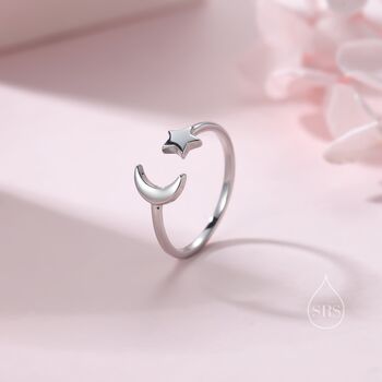 Sterling Silver Moon And Star Open Ring, 4 of 11